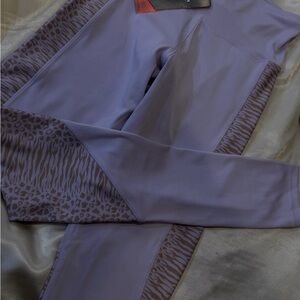 Reebok Lavender Leggings with Brown Animal-Print Panels
